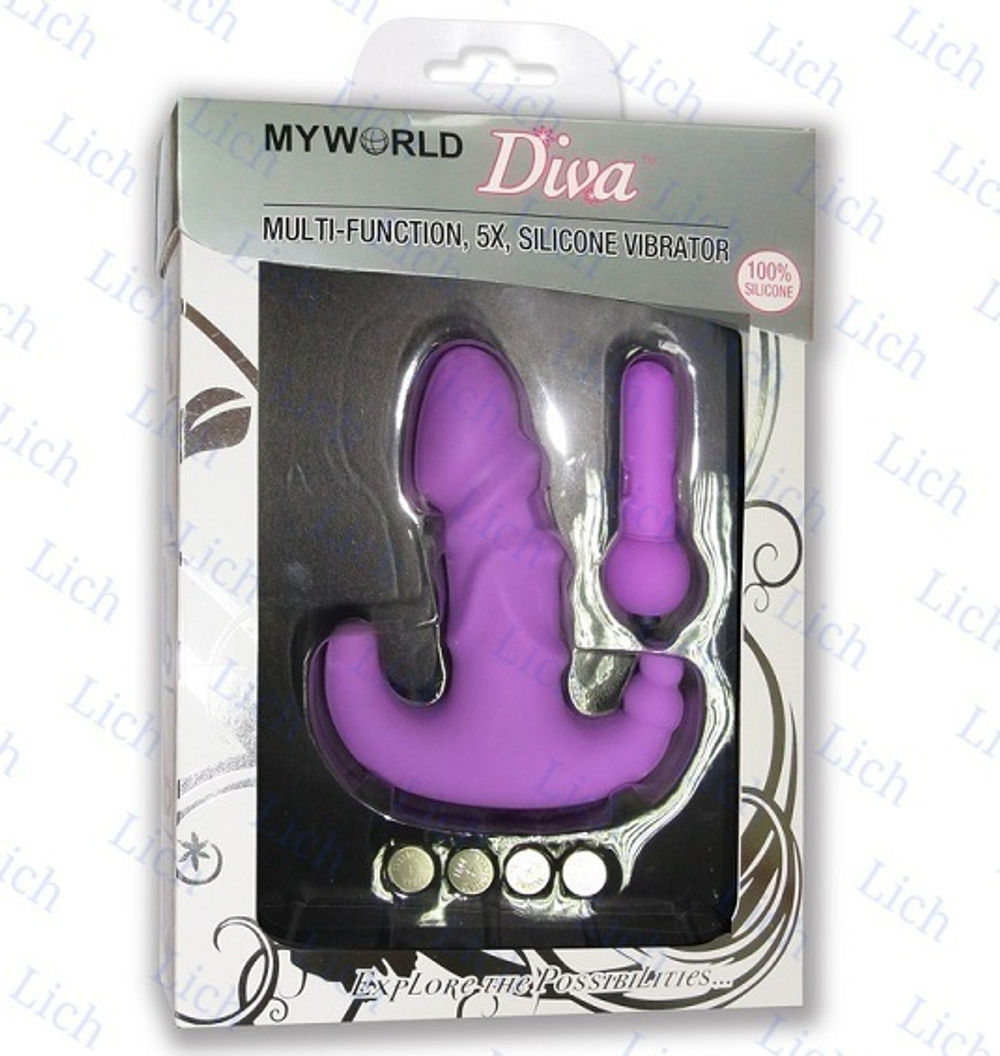 Тройной фиолетовый вибратор из силикона