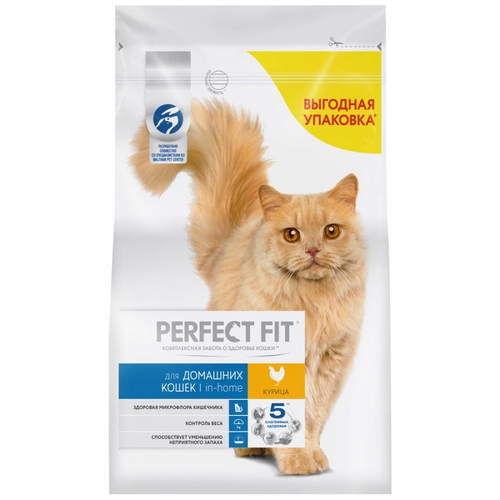 Сухой корм Perfect Fit Indoor для домашних кошек, с курицей, 2.5 кг