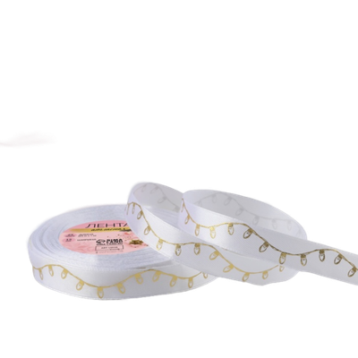Лента атласная с тиснением «Лампочки», 15 мм, 23 ± 1 м, цвет белый