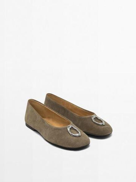 Massimo Dutti Балетки с металлической деталью, кротовый