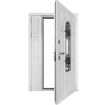 Белая дверь в дом со стеклопакетом и ковкой - 1088