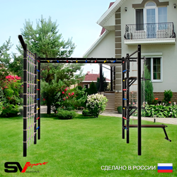 Уличная шведская стенка Sv Sport рукоход с комплектом турник прямой 2шт У5127 (Турник/Брусья/Стойка/Скамья/Кронш бокс/Канат/кольца/лестница/Сетка)