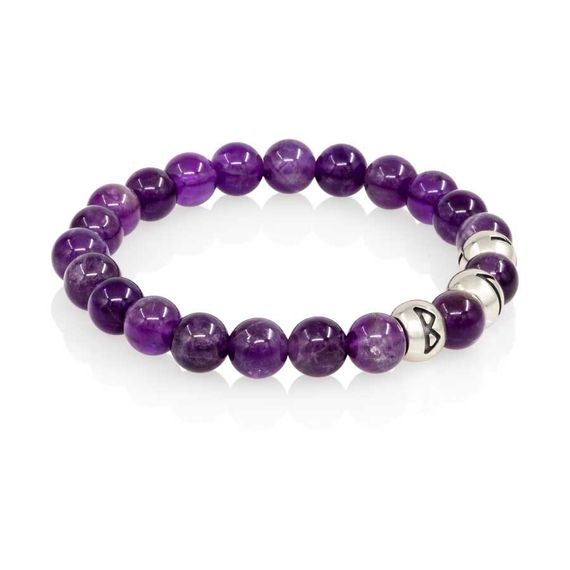 Браслет Поток любви из натурального аметиста с рунами Беркана, Лагуз, Гебо из серебра 925, вид 2