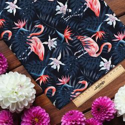 Ткань оксфорд 600 фламинго с листьями