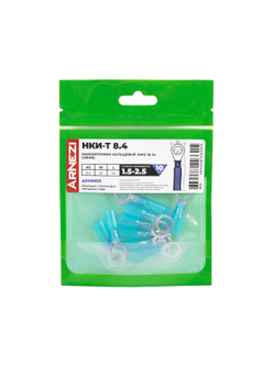 Наконечники кольцевые НКИ-Т 1.5-2.5 AWG(16-14) ?=8.4мм (10 шт) синие, , Max Вт ARNEZI A0110033