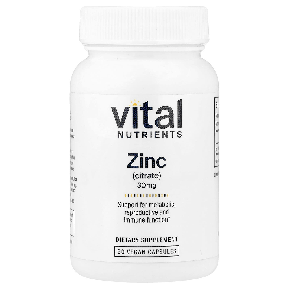 Vital Nutrients, Цинк (цитрат), 30 мг, 90 веганских капсул