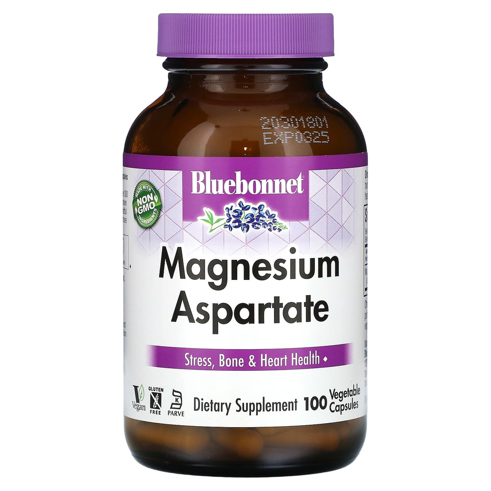 Bluebonnet Nutrition, Аспартат магния, 100 растительных капсул (200 мг на капсулу)