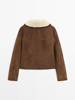 Massimo Dutti Короткая кожаная куртка с отделкой из овчины, цвет верблюжьей шерсти