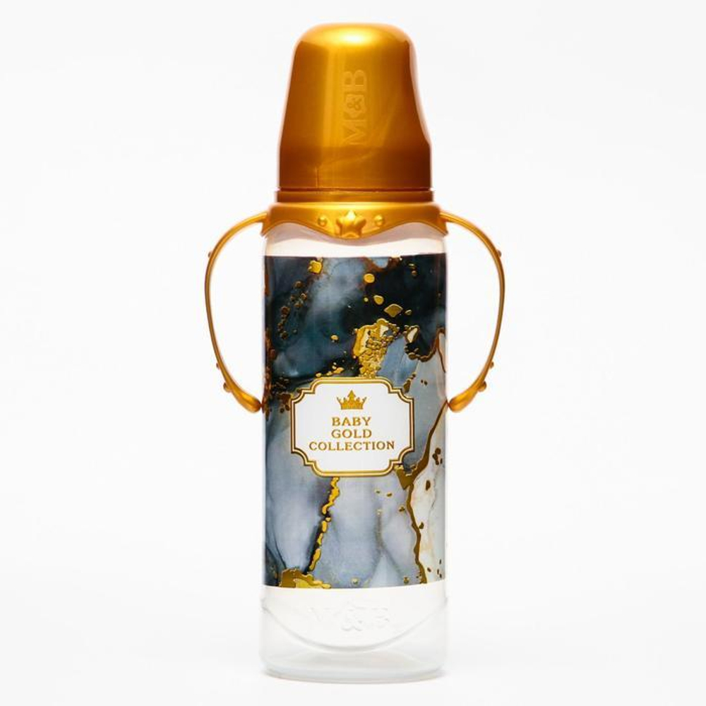 5399842 Бутылочка для кормления «Золотая коллекция: черный мрамор» 250 мл цилиндр, с ручками