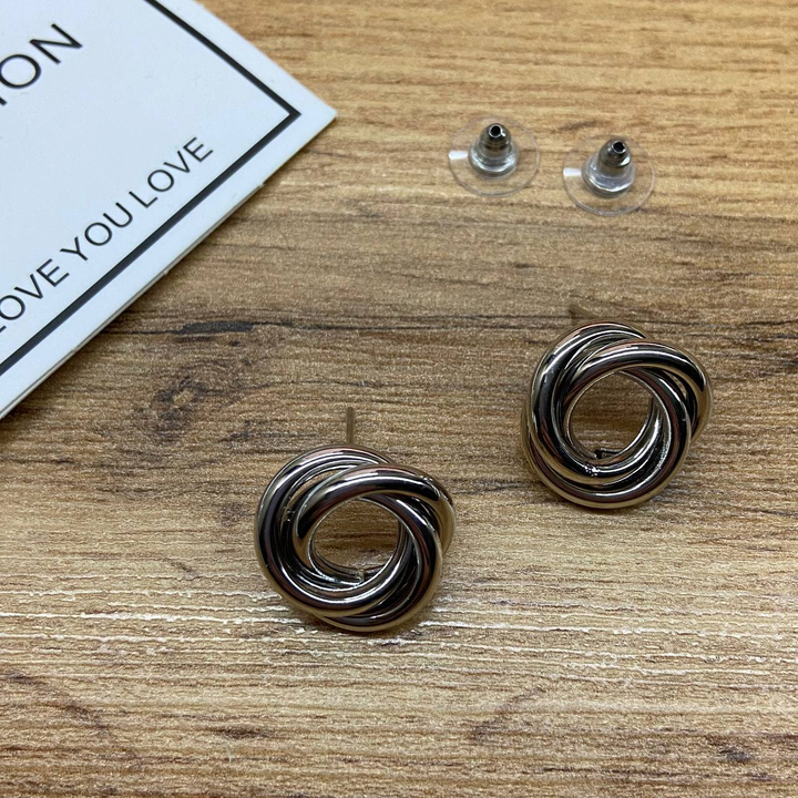 Серьги Fashion кольцо тройное цвет серебристый 2 см
