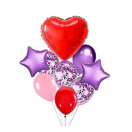 Фонтан шаров с большим красным сердцем