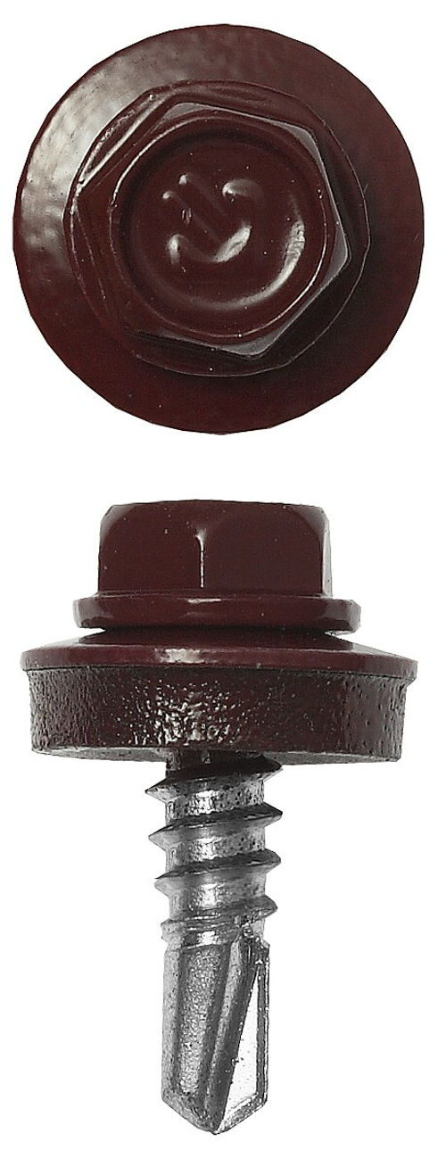 Саморезы СКМ кровельные, RAL 3005 темно-красный, 25 х 5.5 мм, 1 800 шт, для металлических конструкций, ЗУБР Профессионал