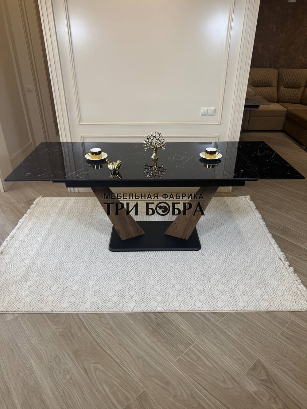 Кухонный раздвижной стол "Вирджиния", черный мрамор