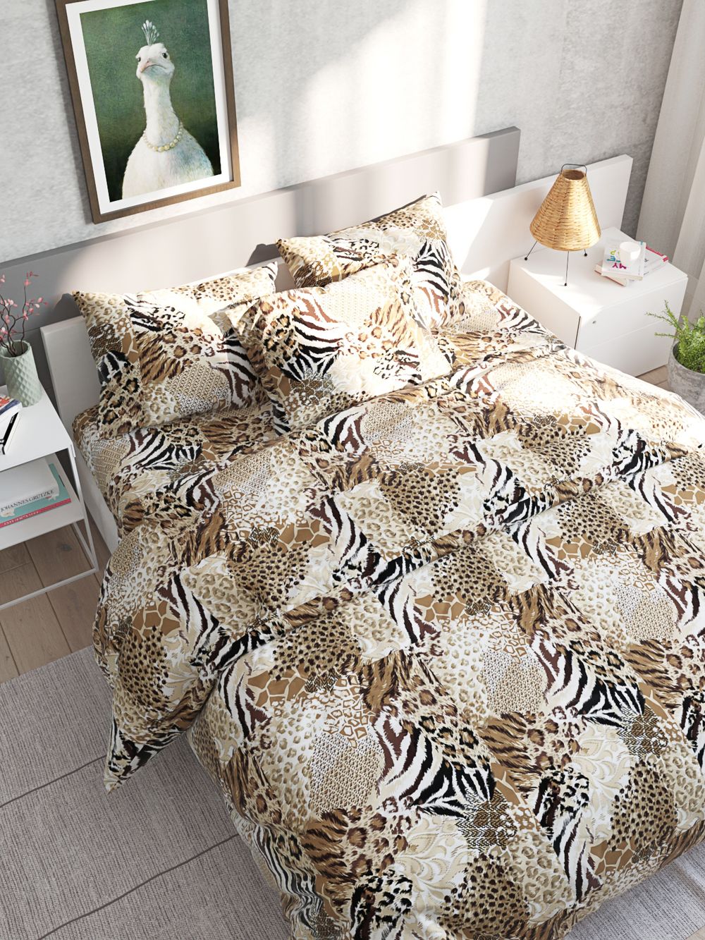 Пододеяльник Сказка "Сафари" евро на молнии 200х215 см, перкаль