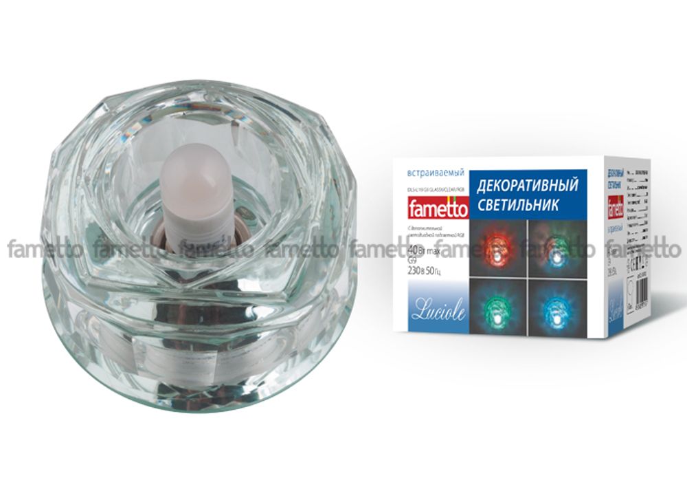 DLS-L119 G9 GLASSY/CLEAR/RGB Светильник декоративный встраиваемый, серия Luciole. Без лампы, цоколь G9. Доп. светодиодная подсветка 1Вт, цвет RGB. Сте