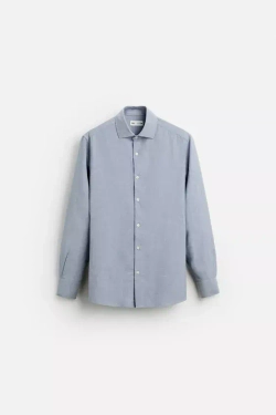 ZARА РУБАШКА ИЗ ТВИЛА В ПОЛОСКУ, СИНИЙ