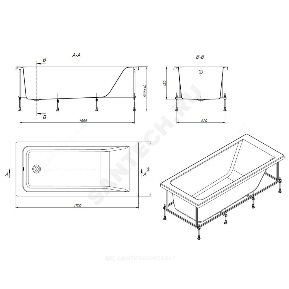 Ванна акриловая Easy 170х70см без ножек Roca ZRU9302905