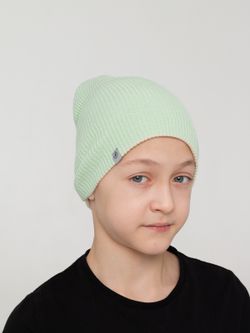 Шапка вязаная хлопковая ТВИНС(Шалфей, молоко)