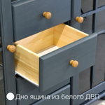 Шкаф-витрина двухдверная Бритта из сосны, с 4 ящиками, 113х32х128 см, серый/антик