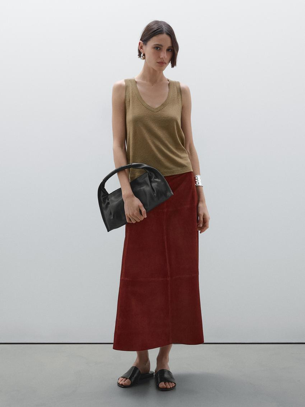 Massimo Dutti Топ из 100% льна, оливковый