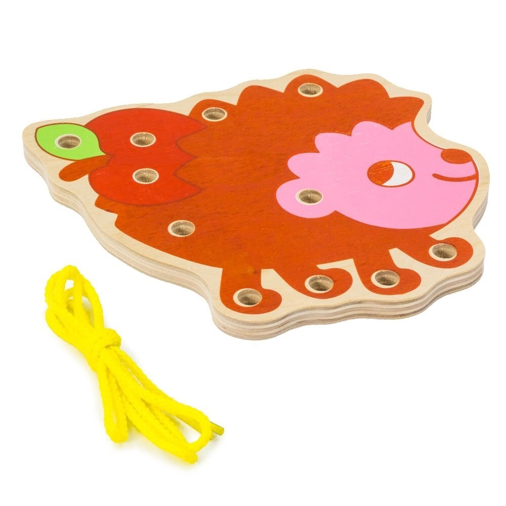 Шнуровка "Ежик", развивающая игрушка для детей, обучающая игра из дерева