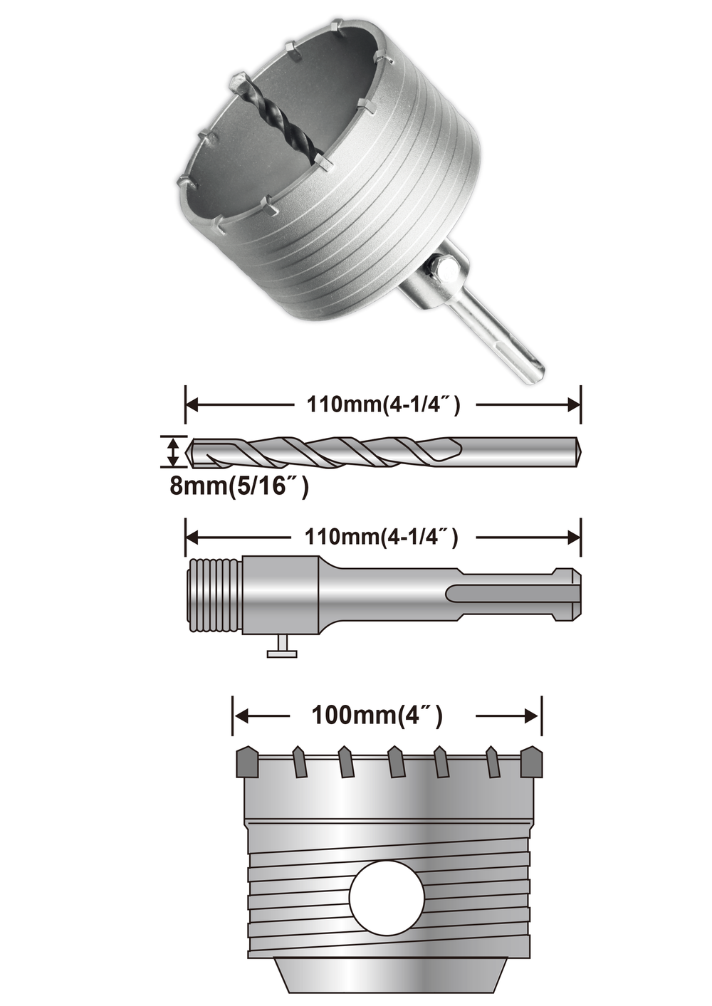 Коронка по бетону 100 мм SDS-Plus INGCO HCB1001