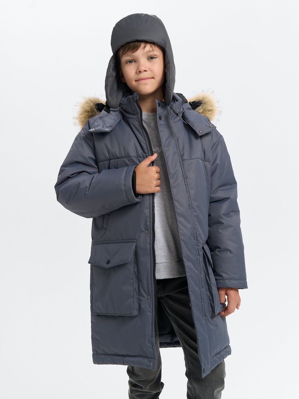 Парка зимняя "Графит" подростковая 7+