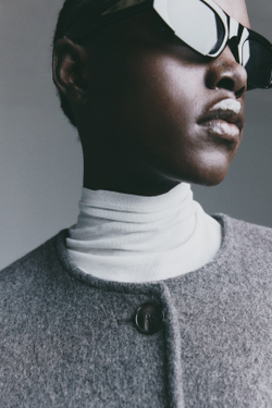 H&M Пальто из смесовой шерсти с воротником-шарфом, темно-серый