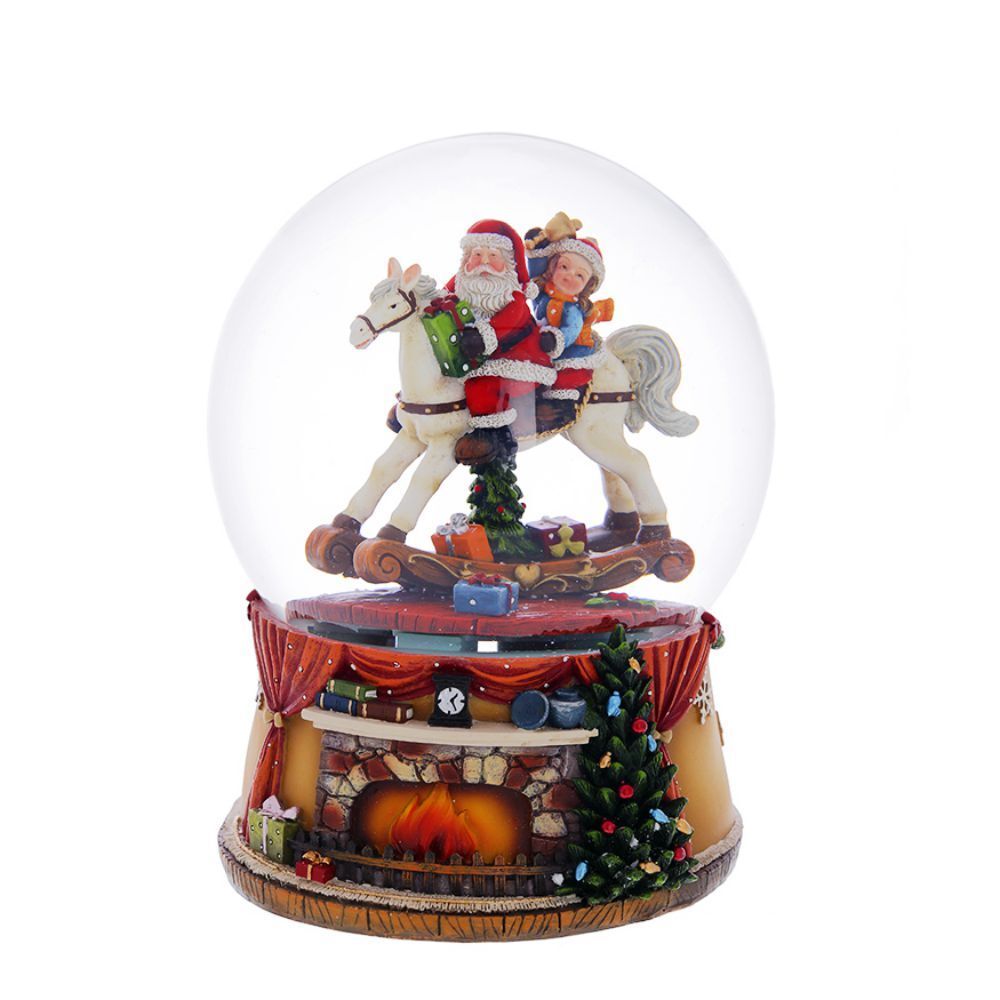 GAEM Фигурка декор в стекл шаре "Дед Мороз на лошадке" (муз и вьюга, 3xAAA н/п), D 15 см, L14 W14 H19 см