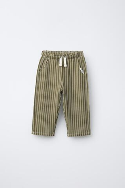 ZARA БРЮКИ ИЗ МЯГКОЙ ТКАНИ В ПОЛОСКУ, ЗЕЛЕНЫЙ