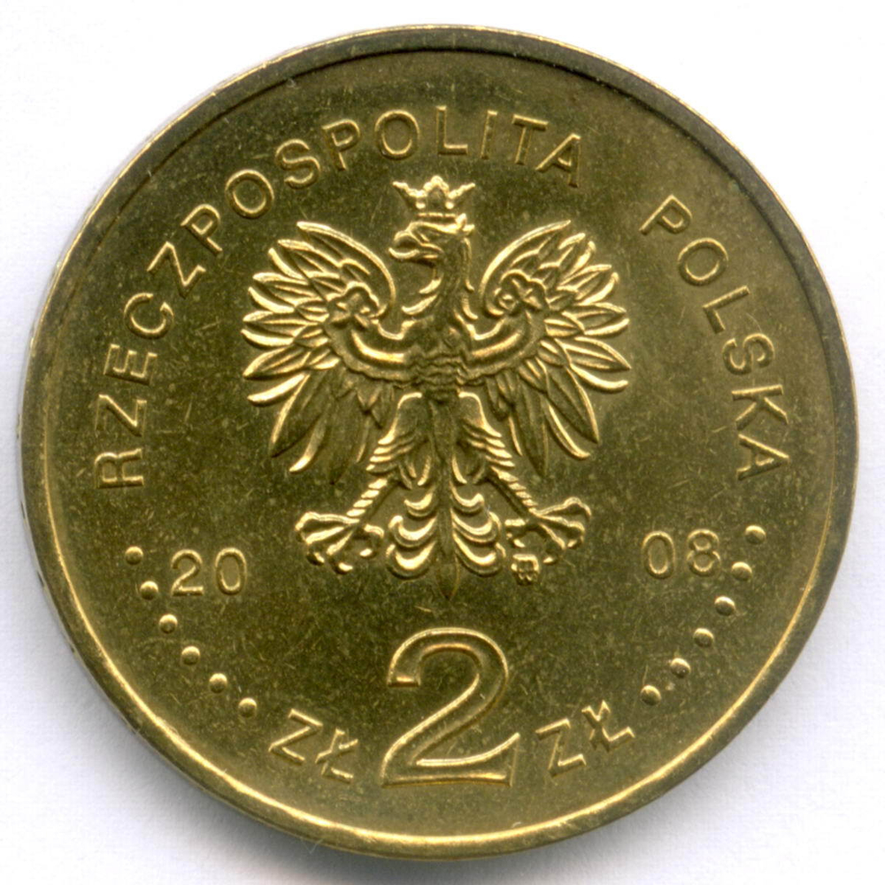 2 злотых 2008 год. Польша. 40 лет политическому кризису в Польше (Марш 1968 года). Латунь XF-AU