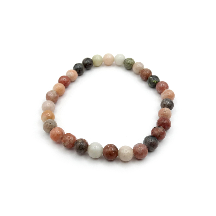 Браслет Яшма розово-коричневая с серо-желтыми бусинами шар 6 мм