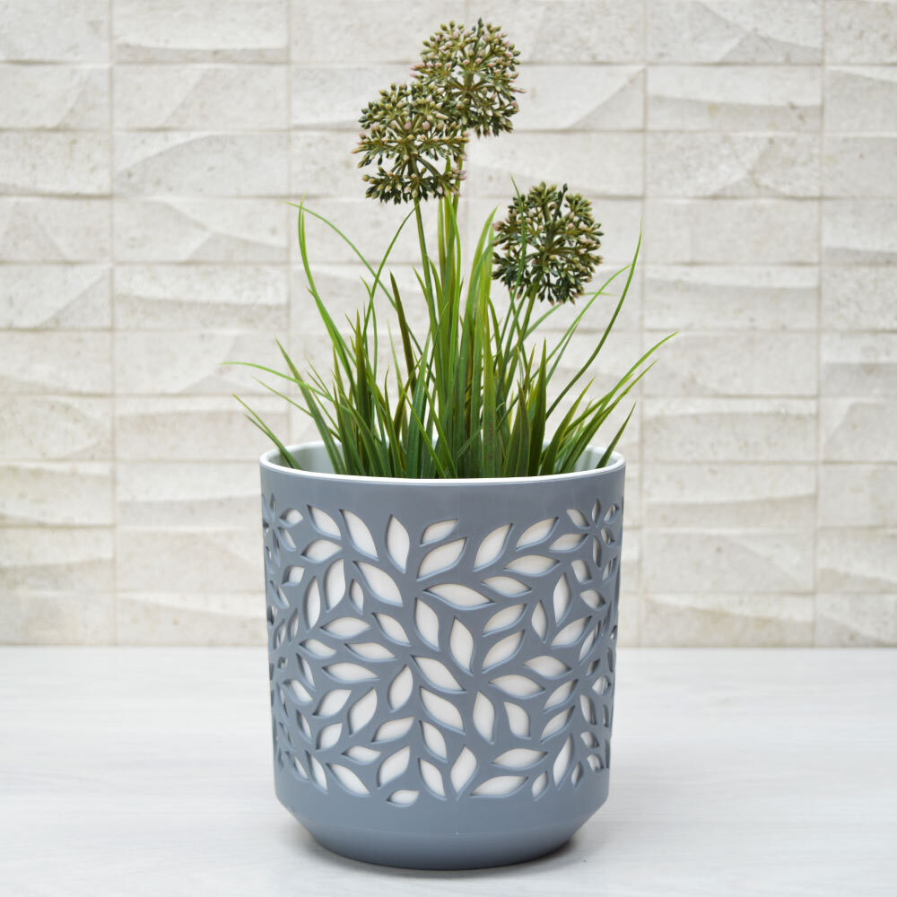 Кашпо Leaves 2,5л, серый/белый