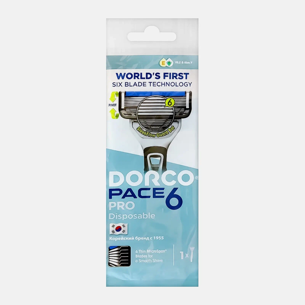 Одноразовый станок для бритья 6 лезвия мужской Dorco Pace 6 Pro