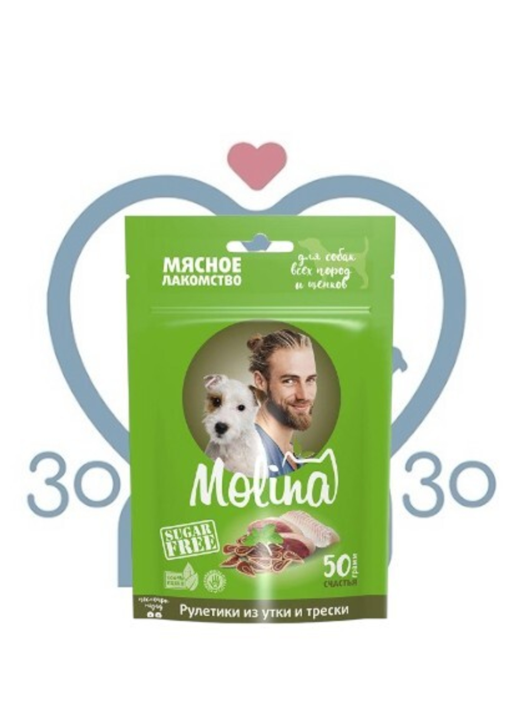 Molina Лакомство для собак Рулетики из утки и трески 50г