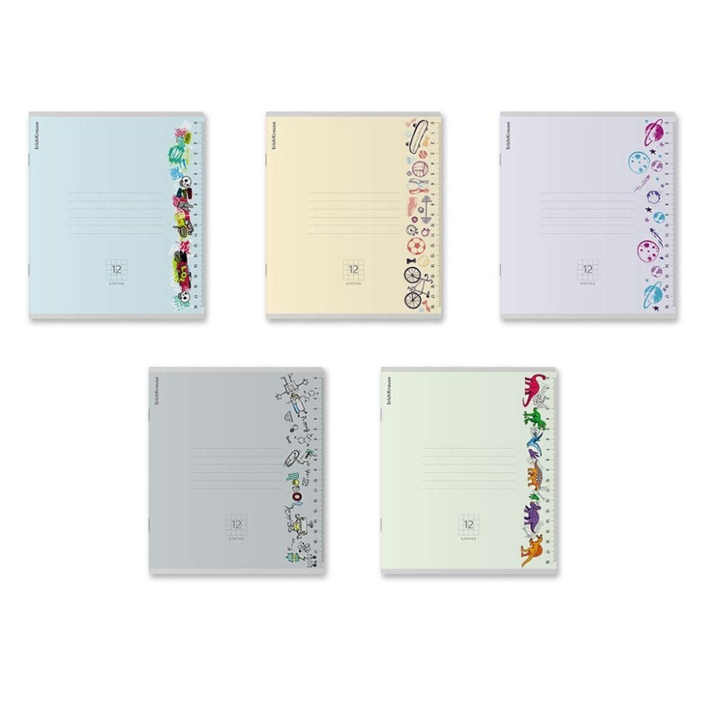 Тетрадь школьная А5 12л клетка, ассорти "Ruler Hobby" (ErichKrause)