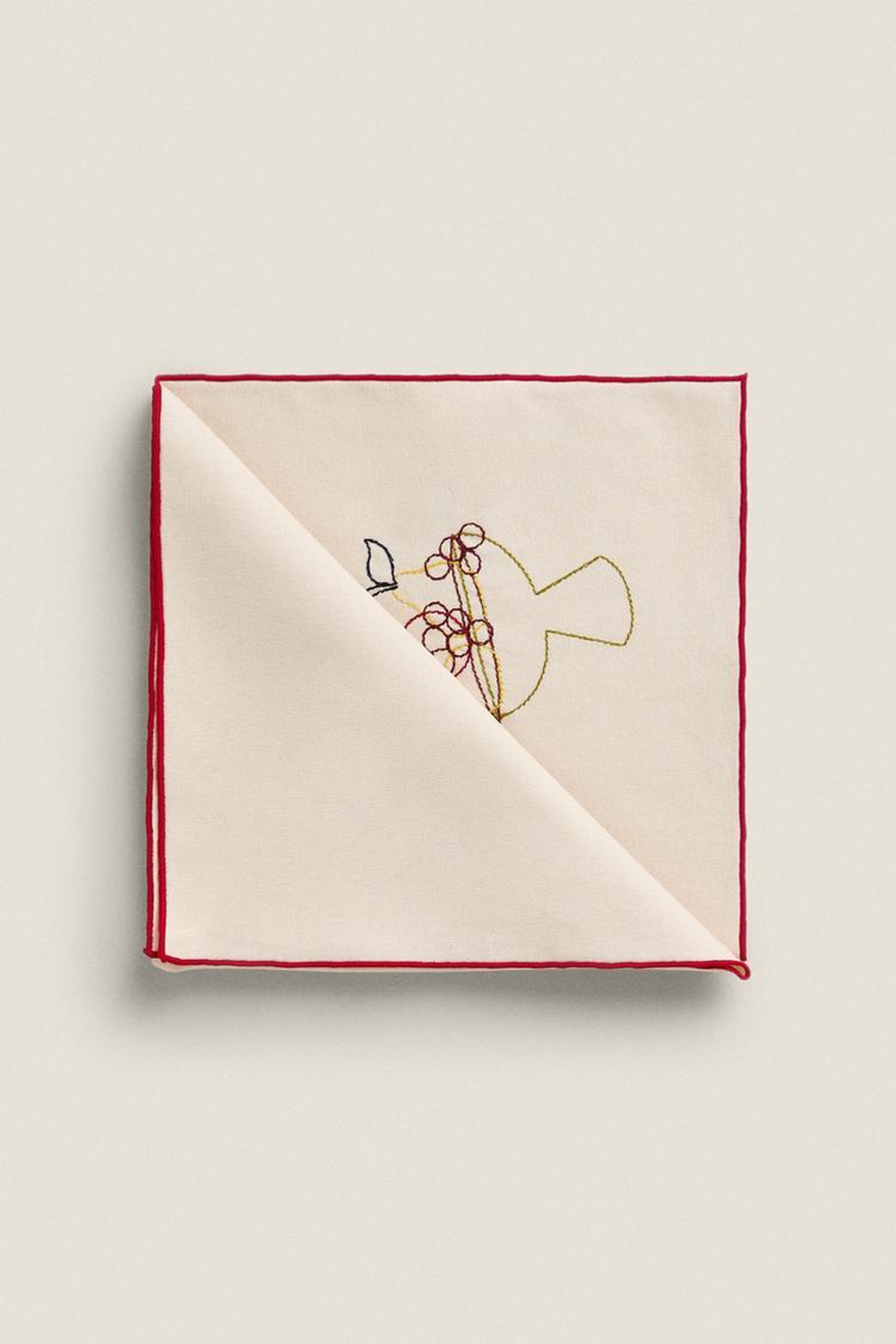 ZARA HOME САЛФЕТКА С ВЫШИВКОЙ, БЕЛЫЙ/КРАСНЫЙ