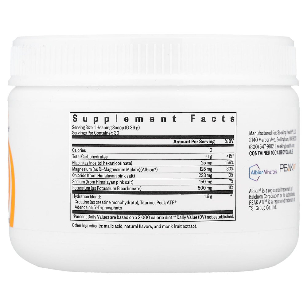 Seeking Health, Optimal Electrolyte, смесь для приготовления напитков с электролитами, вкус апельсина, 190,8 г (6,73 унции)