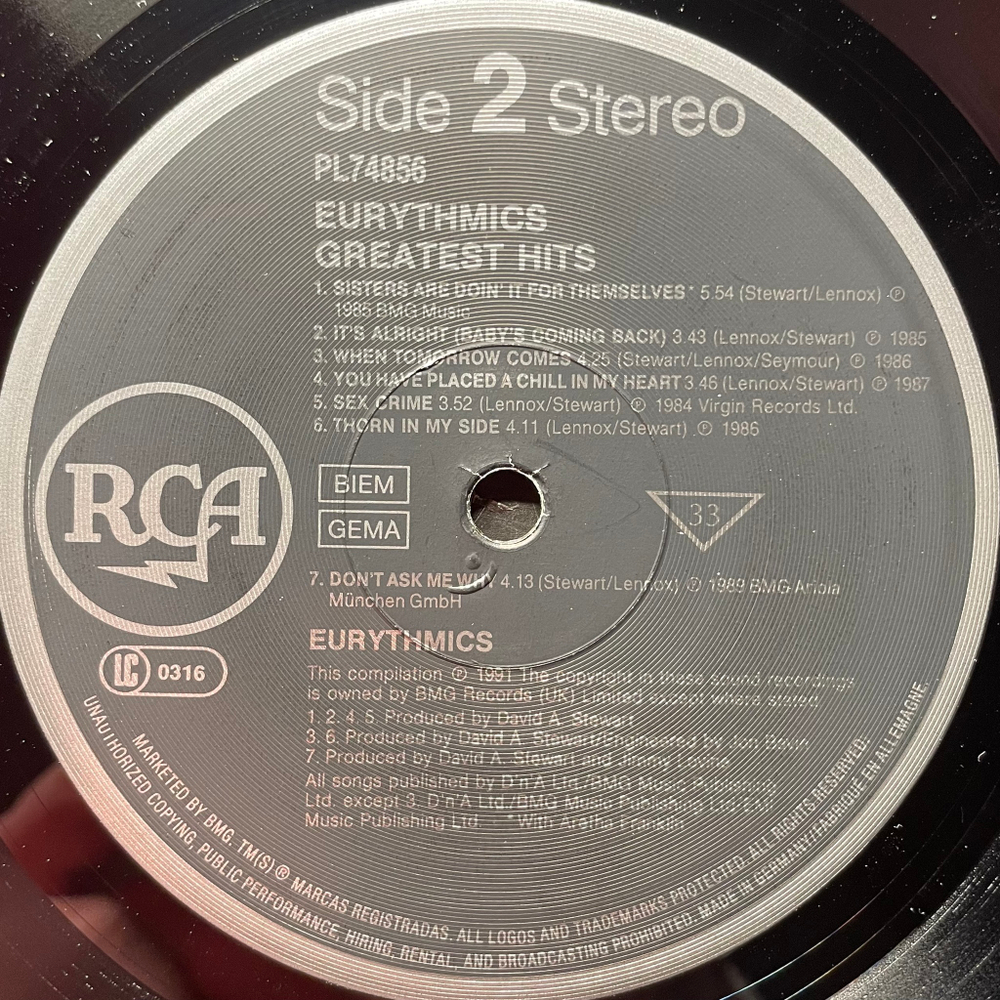 Eurythmics – Greatest Hits (Германия 1991г.)