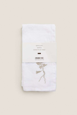 ZARA HOME УПАКОВКА ВЫШИТЫХ ЛЬНЯНЫХ РОЖДЕСТВЕНСКИХ САЛФЕТОК (УПАКОВКА ИЗ 2), БЕЛЫЙ