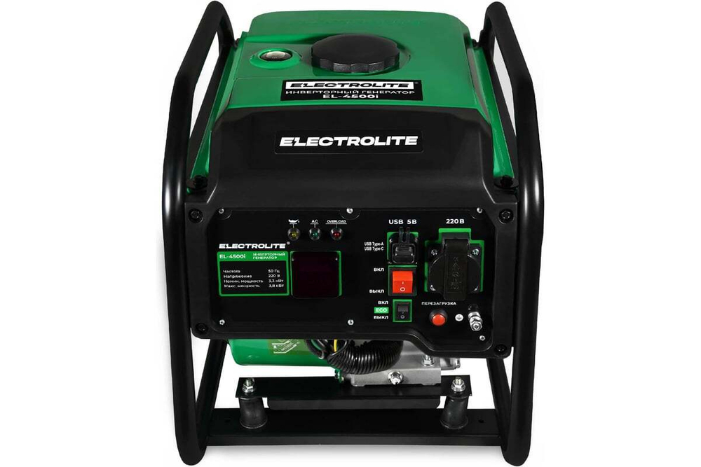 Генератор бензиновый инверторный Electrolite EL 4500i 3.3-3.8 кВт, цифровой дисплей, разъемы USB-A и USB-C, режим ECO 6850