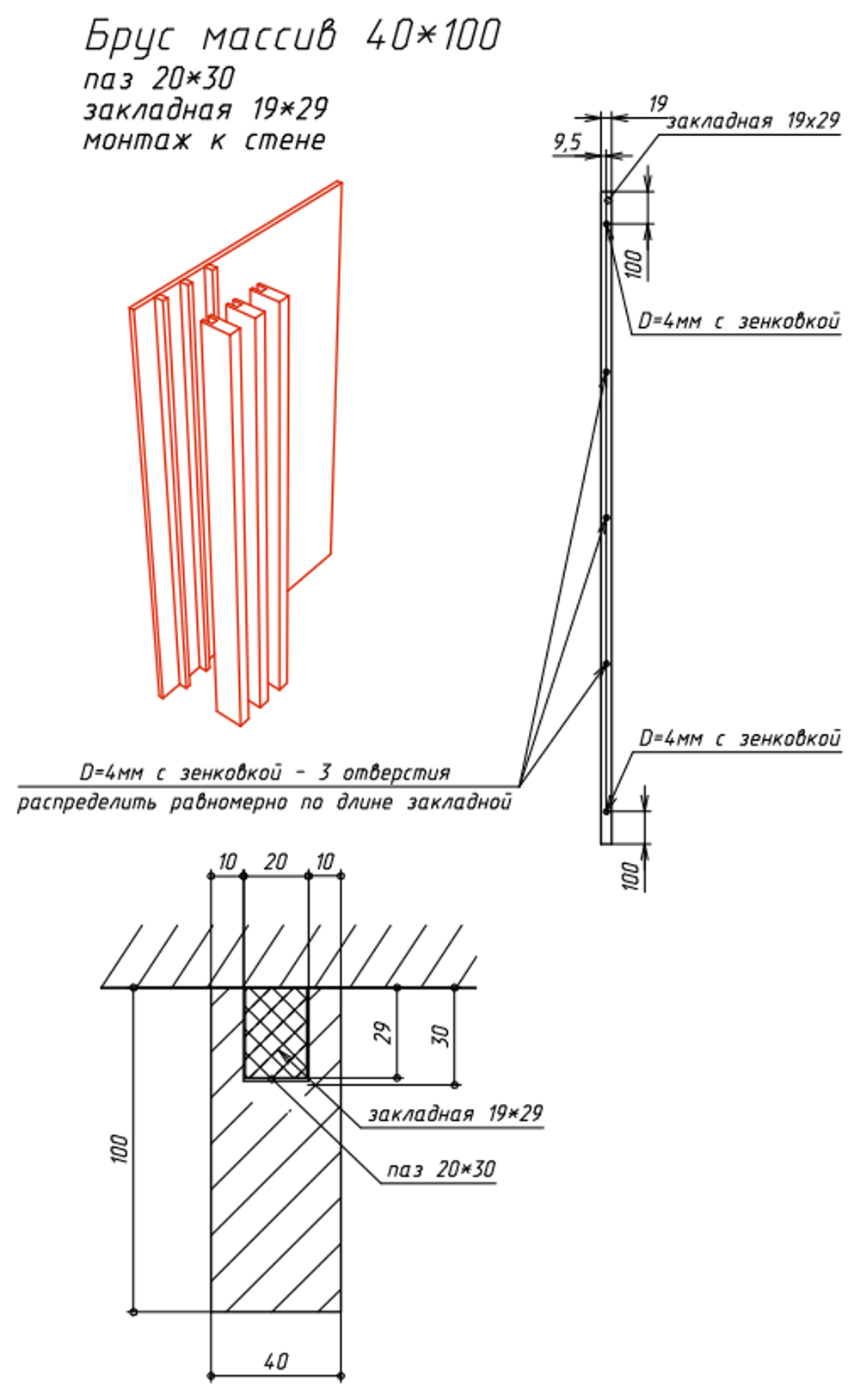 Брусок декоративный в зоне TV из Сосны 25х100мм