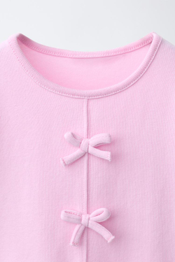 ZARA ФУТБОЛКА С БАНТАМИ И ВОЛАНАМИ, ПАСТЕЛЬНАЯ МАЛЬВА