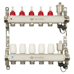 Группа коллекторная ONDO нерж сталь 5 вых. с автомат. воздухоотвод., расход. и термостат. клапанами