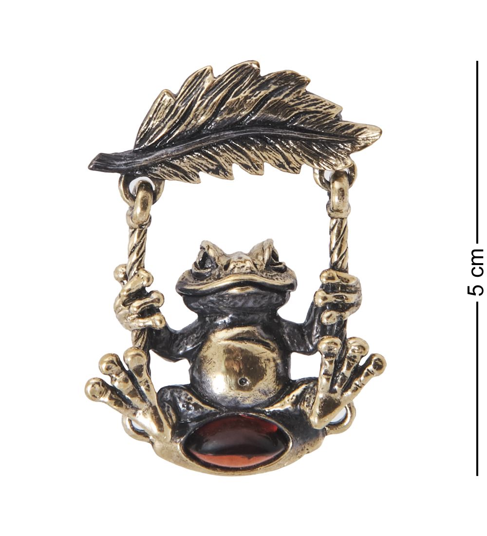 AM-4044 Брошь «Лягушка качели» (латунь, янтарь)