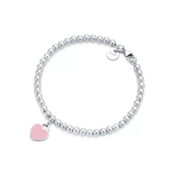 Браслет из серебра, 925 , Tiffany, с сердцем покрытым розовой эмалью💖 В наличии