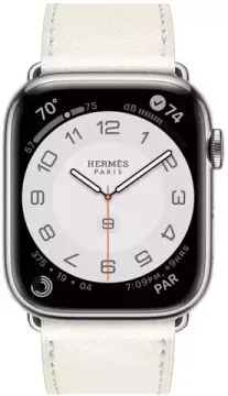 Умные часы Apple Watch Hermès Series 9 41 мм Steel Case , Silver/Blanc Swift Leather Single Tour