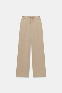 ZARA БРЮКИ ИЗ ТРИКОТАЖА ИНТЕРЛОК С ЭФФЕКТОМ ПОТЕРТОСТИ, СЕРО-КОРИЧНЕВЫЙ