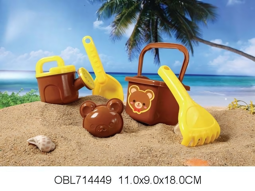 Набор для игры в песок (5педм.) ведерко,совок,граб,лейка,форм,сет.JX705B