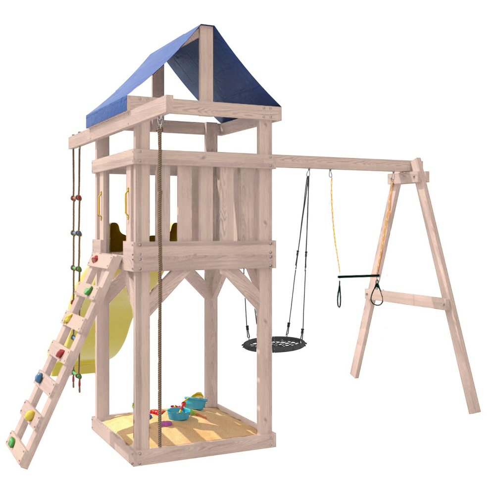 Детская площадка неокрашенная с трапецией и качелями гнездо 60 см IgroWoods для улицы и дачи